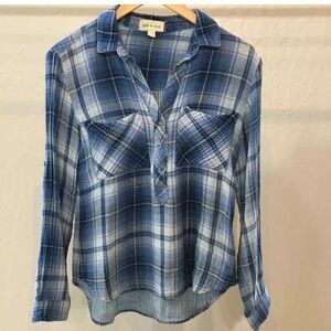 Anthropologie Cloth and Stone Breezy Plaid Button Down Shirt